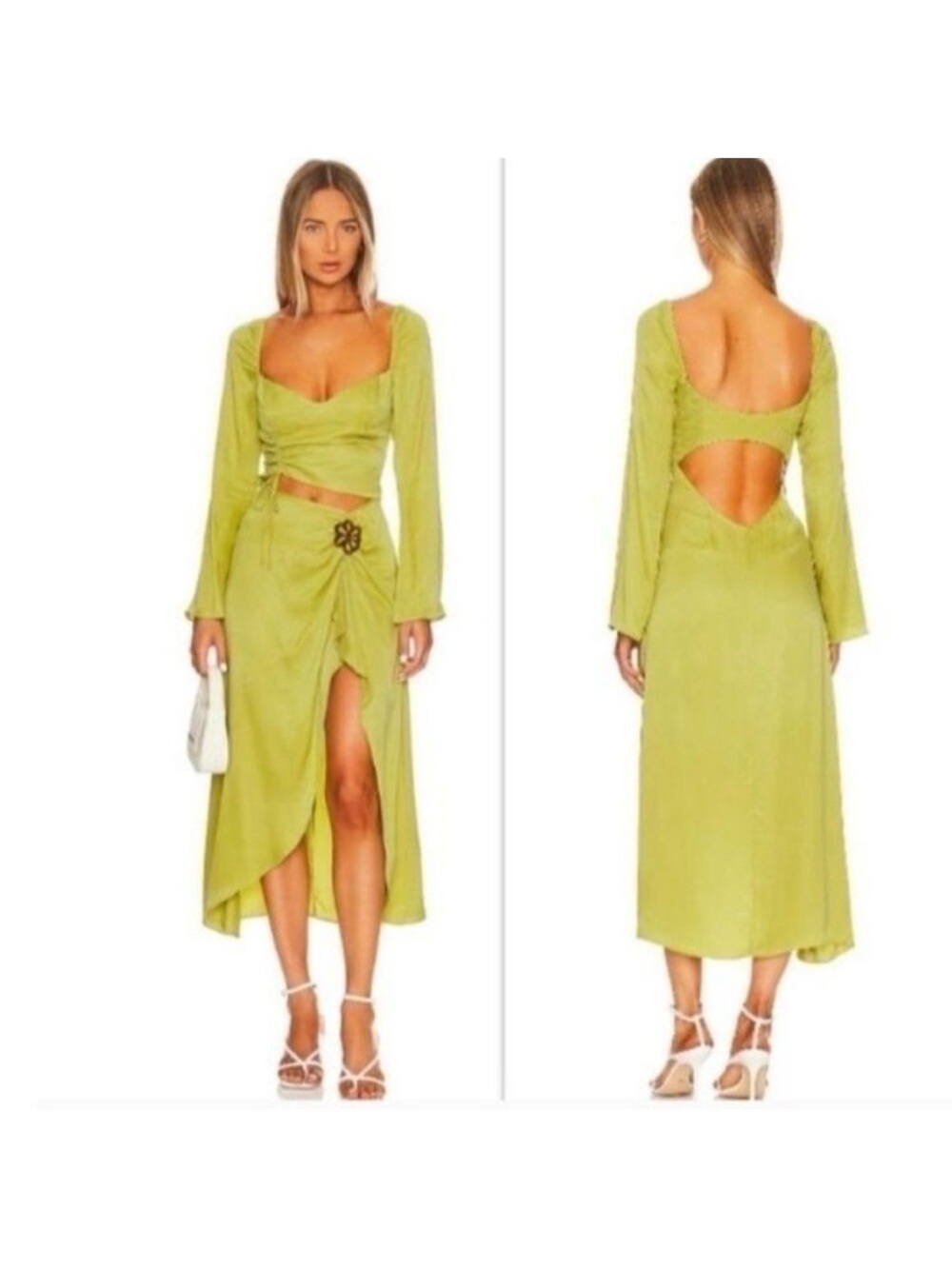 For Love & Lemons Allie Midi Dress in Green Size Medium